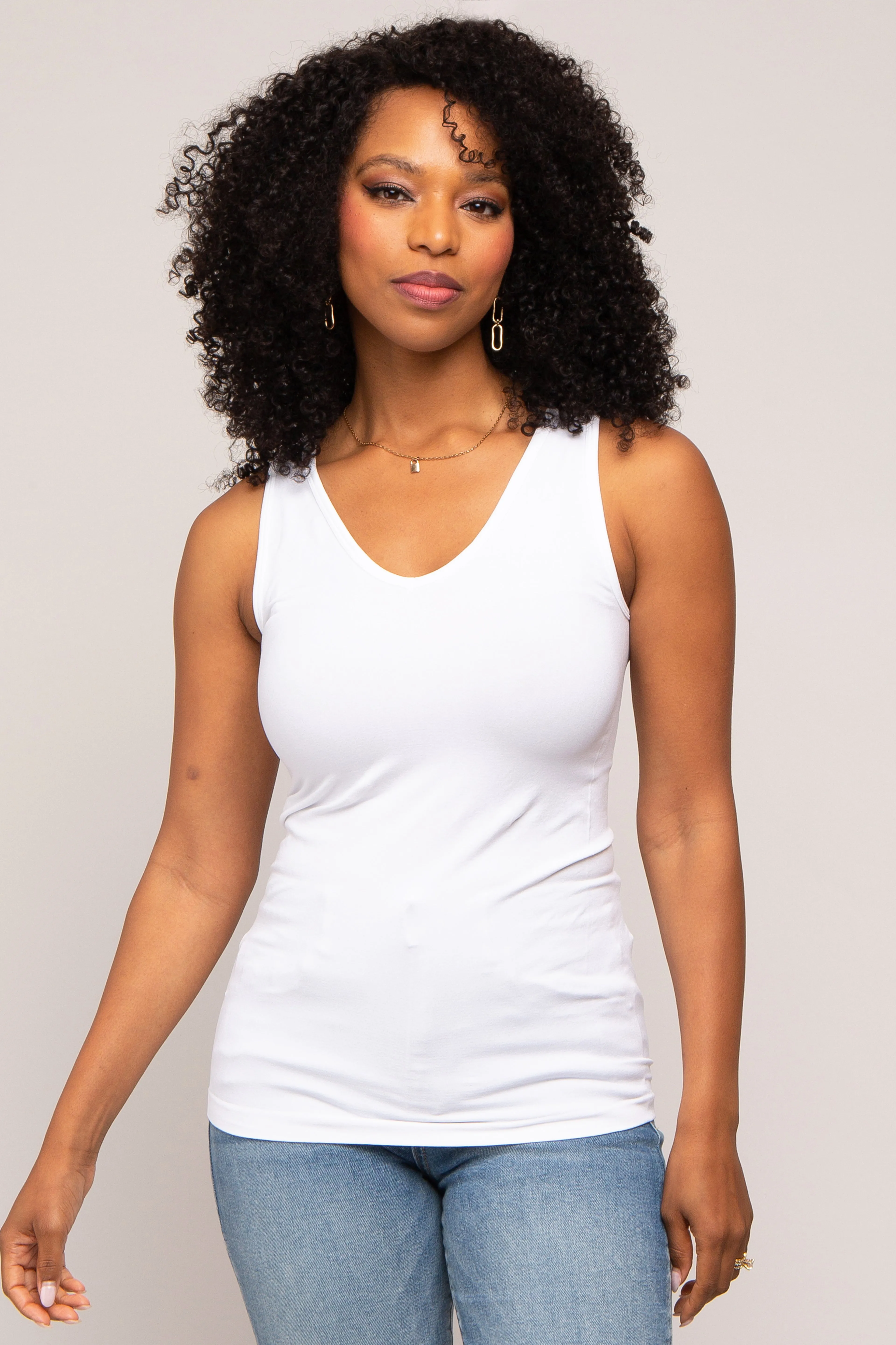 White Basic V-Neck Seamless Maternity Tank