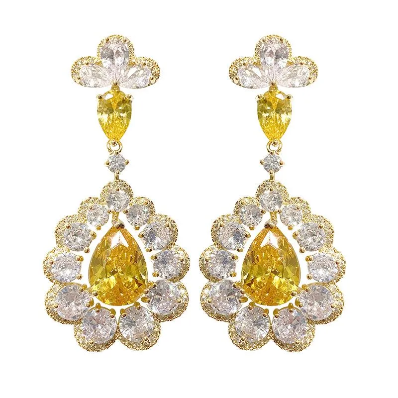 Women's Earrings Yellow Flower Zirconia Diamond Earring