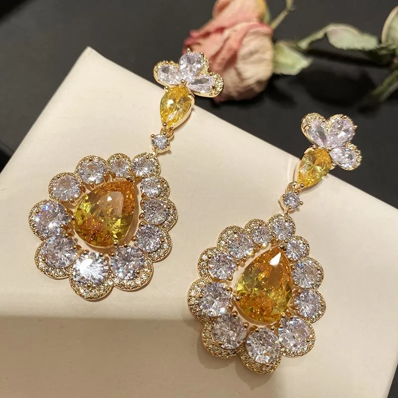 Women's Earrings Yellow Flower Zirconia Diamond Earring