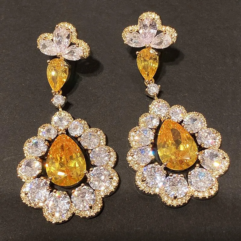 Women's Earrings Yellow Flower Zirconia Diamond Earring