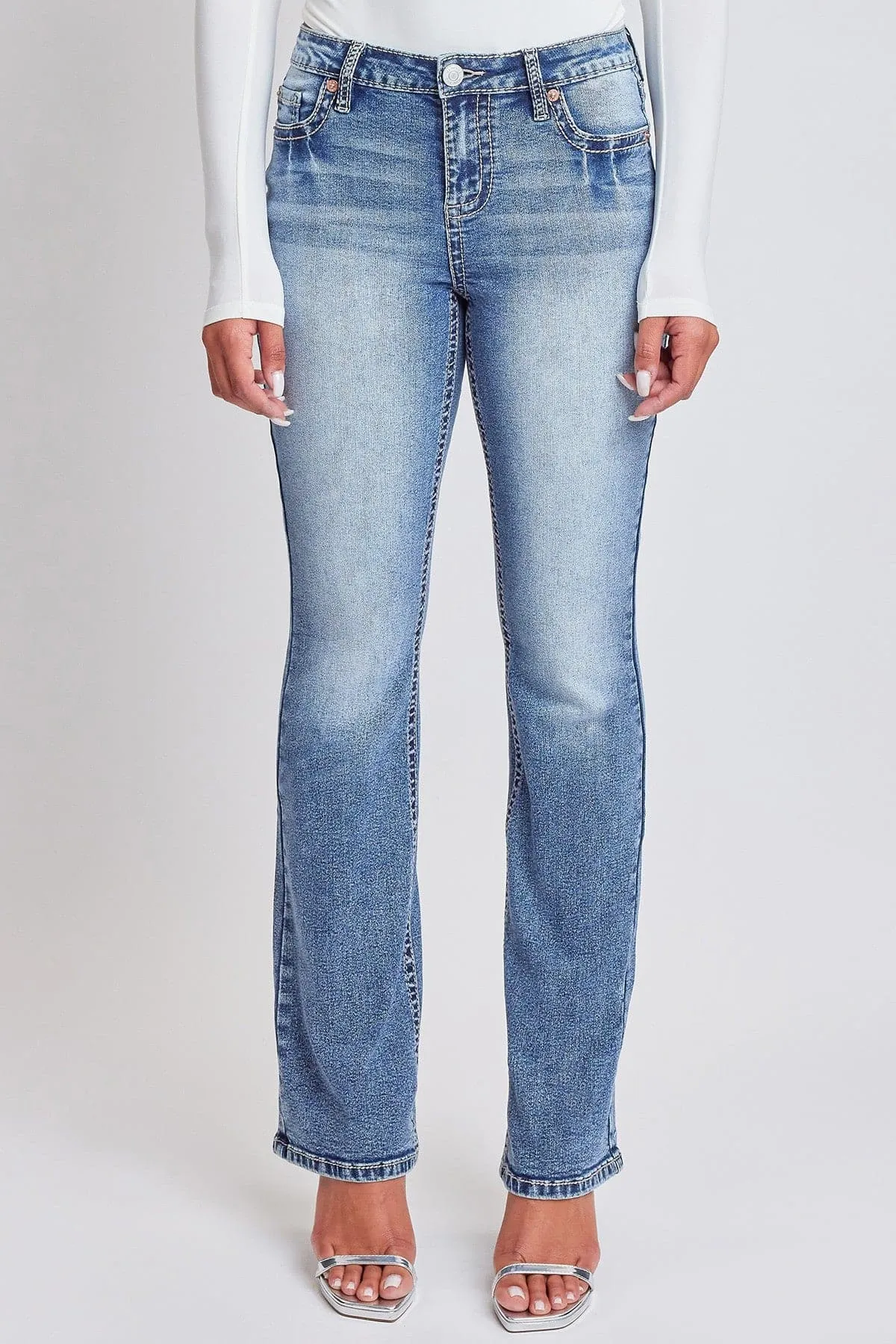 Women's Heavy Stitch Bootcut Jeans with Embroidered Pockets