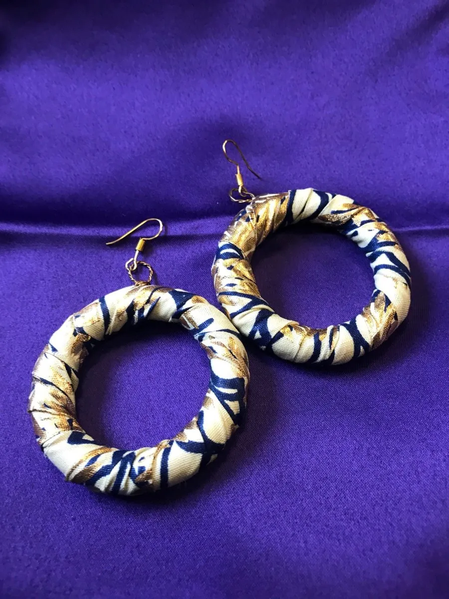 Zero Waste Up Cycled Hooped Earrings in Orange African Print